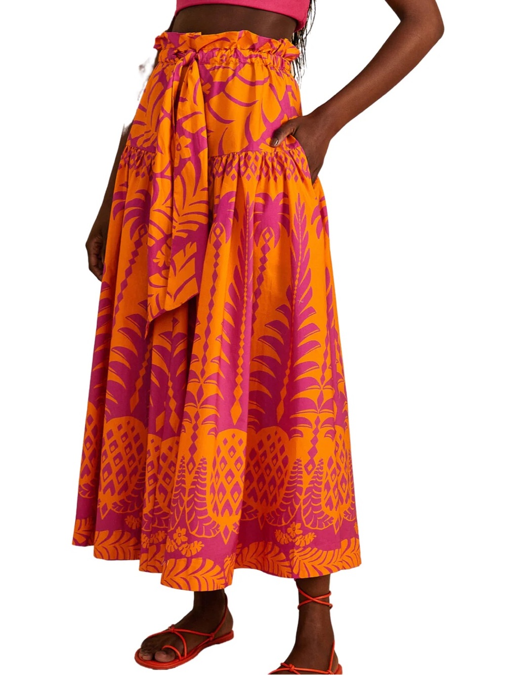 Farm Rio Pineapple Love Cotton Midi Skirt